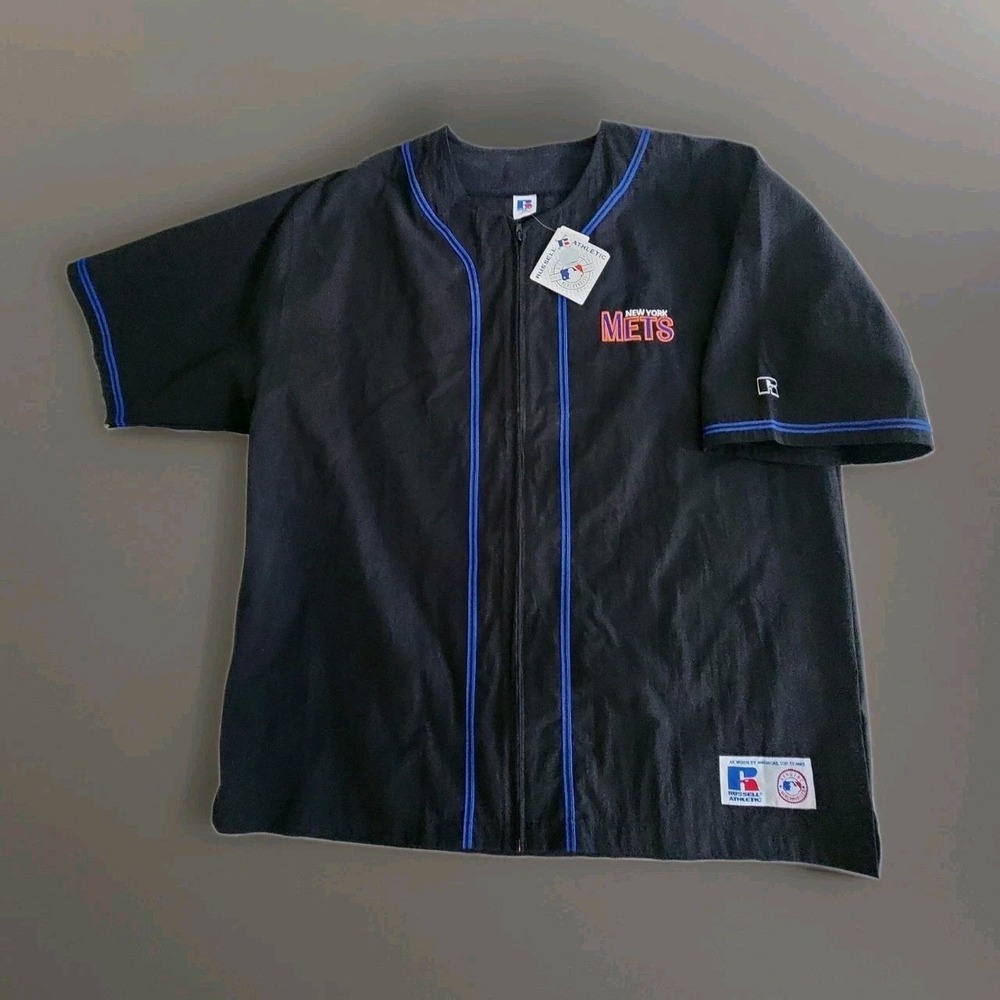 NWT Vintage 90s Russell Athletic Mens 2XL New York Mets Full Zip Jersey Black